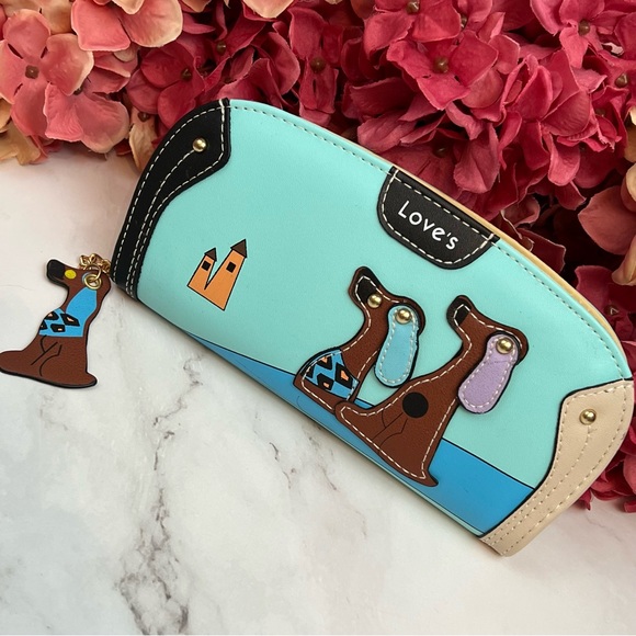 Silly Cartoon Dog Blue Vegan Leather Clutch Wallet - Picture 4 of 16